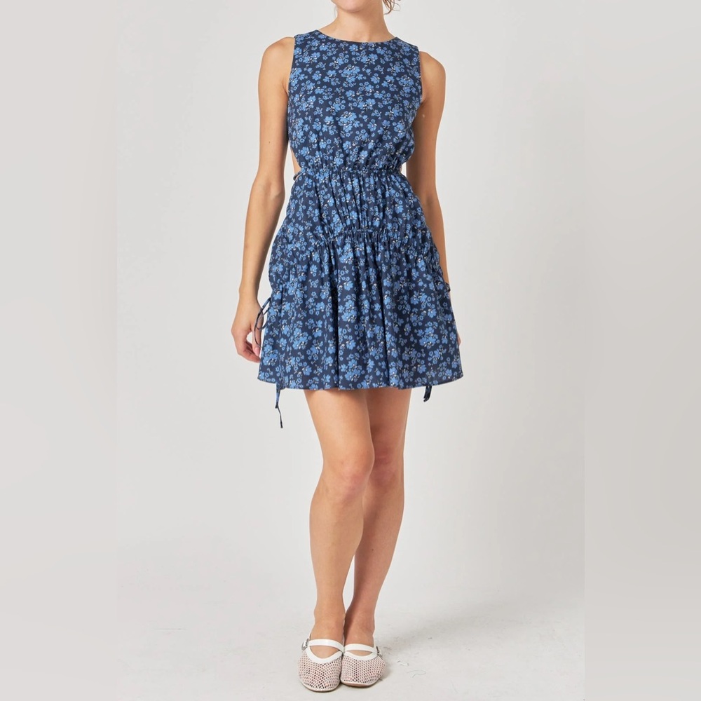 NWT English Factory Floral Sleeveless Cutout Mini Dress in Navy Multi Sz M